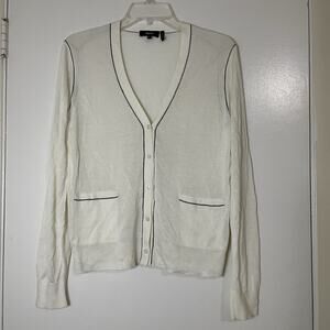 NWOT THEORY Ivory white lightweight silk knit button down cardigan size Medium